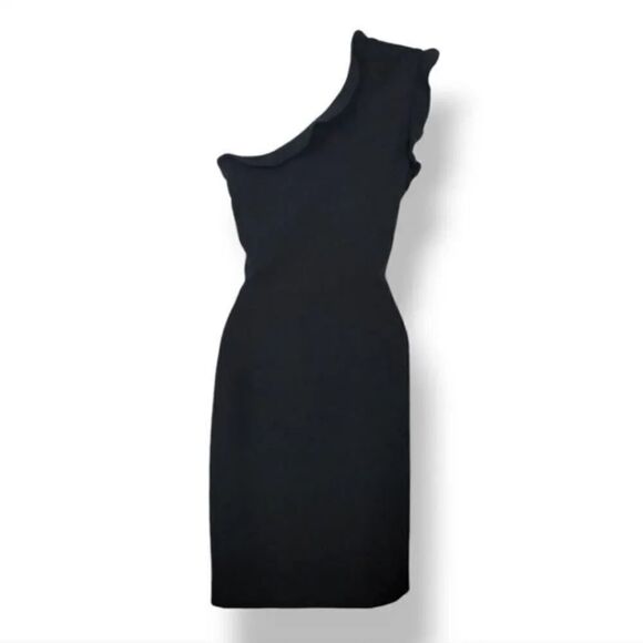 Black Halo Pravella Ruffled One-Shoulder Sheath Dress in Black Size 6 - Picture 4 of 12